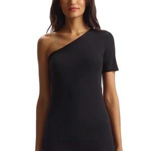 NEW COMMANDO essential cotton one-shoulder tee in black